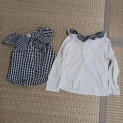 フリル付きチェック柄トップス2点セット