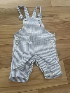 ムージョンジョン　サロペットパンツ　オーバーオール　水色　90 ストライプ　夏のサムネイル