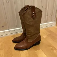 レザーブーツ ウェスタンブーツ 24.5cm ブラウン 茶色 ベージュ Y2K