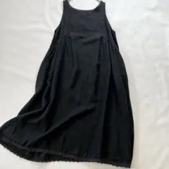 ネストローブ　ブラックリネン　ノースリーブワンピース レーストリム　前後2way