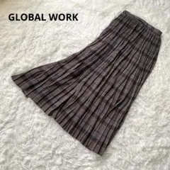 グローバルワーク プリーツスカート【M】チェック柄 ロング丈 ウエストゴム