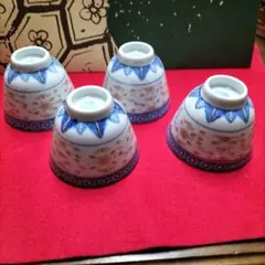 中国景徳鎮蛍焼き湯呑み4客