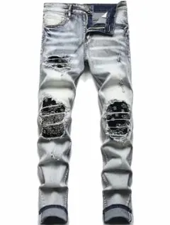US.UKドリル HIPHOPJEANS ダメージジーンズ mnml.AMIRI