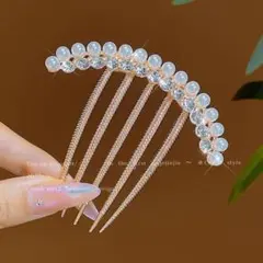 髪飾り かんざし パール調 ストーンモチーフ タテ約8cm