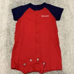 【更にお値下げ】mikiHOUSE 赤紺 ボタン付きロンパース 80cm