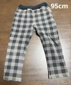 ベビー　チェック柄　パンツ　ボトムス　長ズボン　グレー　黒　95cm