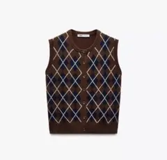 【超美品】ダイヤモンド柄ニット　ベスト　ZARA