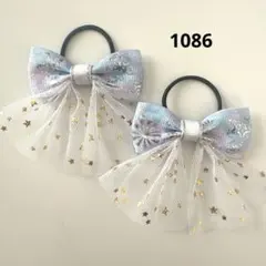 1086 ヘアゴム リボン　キッズ　箔押し　雪　結晶