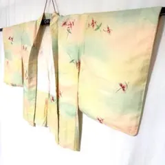 5k3183 羽織　毛　袷　黄色　赤　青　花柄　和装　着物