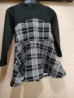 黒と白のチェック柄長袖チュニックワンピース2着セット