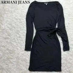 イタリア製 アルマーニジーンズ ロングワンピース 長袖 リボン 38 M 黒