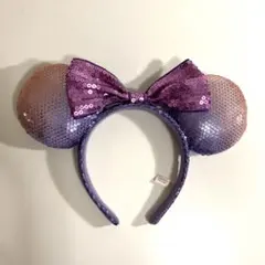 ディズニー　スパンコールカチューシャ　ミニー　　紫　ピンク　リボン