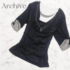 お兄系 ダークコア グランジ ボーダー 重ね着風 Archive ネックレス付き