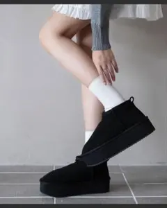 WEGO 厚底ムートンタッチブーツ ムートンブーツ ブラック