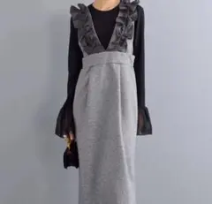 異素材フリルショルダージャンスカ グレー