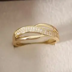 【15号】クロスリング ゴールド ジルコニア CZ 華奢 上品 高見え