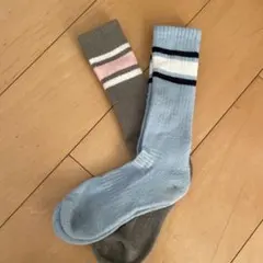 スキーソックス 水色とグレー ストライプ　2足セット