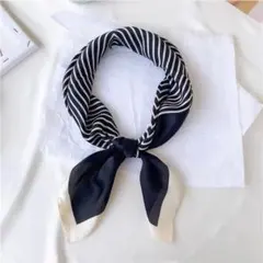 【新品】ストライプ スカーフ ブラック 正方形 ストール 首元 上品 おしゃれ