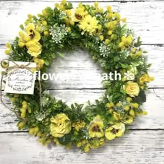＊ミモザ、ミニバラ、パンジーの春リース＊アーティフィシャルフラワー＊玄関リース＊