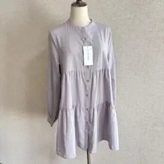 GLACIER【新品タグ付き】ピンクグレー 長袖ティアードブラウス チュニック