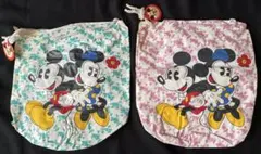 ミッキー＆ミニー プールバッグ 色違い2個セット ディズニー レトロ