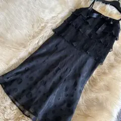 レディース ワンピース 黒 キャミソールワンピ レース フリル ドット プリーツ