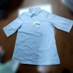 水色 袖横お洒落レース付き五分袖シャツ Mサイズ新品未使用品