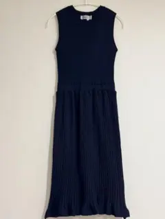 ネイビー ノースリーブ ニットワンピース