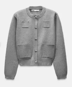 ZARA プレーンニットジャケット　パデッドショルダー