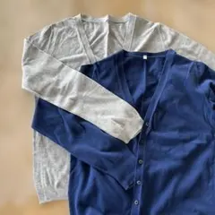 無印グレー ブルーLサイズ カーディガン2枚組