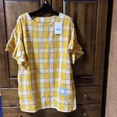 イエローとホワイトのチェック柄チュニック S