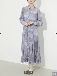 rienda ラインフラワープリーツフレアOP パープル　S