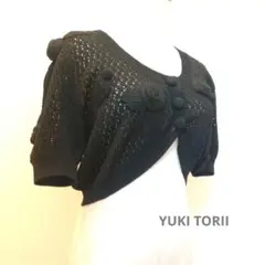 ユキトリイ　透かし編み　ボレロ　カーディガン　花柄　ブラックのサムネイル