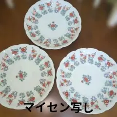 高級美術 有田焼 賞美堂 其泉窯 マイセン写し色絵草花紋 ケーキ皿3客のサムネイル
