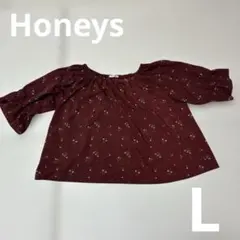 GLACIER 花柄 オフショルダー ブラウス ボルドー L ハニーズ　エンジ
