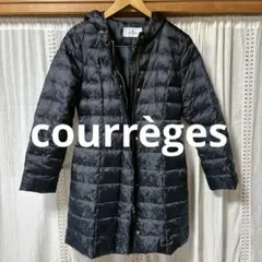 【美品】courrègesネイビーロングダウンコート38 フードファー取り外し可