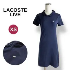 ラコステライブ ポロシャツ ワンピース 水玉襟 膝丈 紺 XS