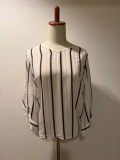 ✨美品✨ NARACAMICIE ストライプ ギャザー 半袖シャツ ダークグレー 