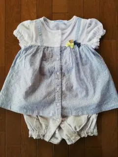 familiar ストライプロンパース 80 ブルー 半袖