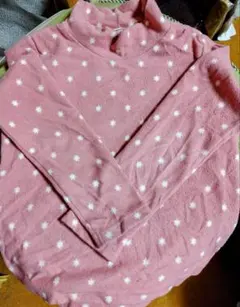 美品✨UNIQLO130マイクロフリースハイネック長袖Tピンク星柄☆