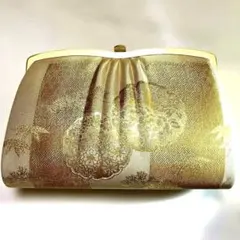 佐賀錦　金色 花柄 和装用バッグ クラッチタイプ