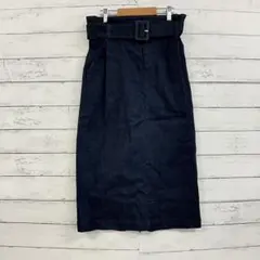 SALOON デニム ロングスカート 36 ベルト付 上品 ネイビー タイトのサムネイル