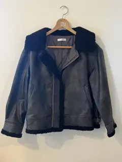 ブラウン　ボア襟 ライダースジャケット