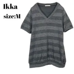Ikka イッカ　シャツ　トップス　ボーダー　ラメ　半袖　Ｍ　おしゃれのサムネイル