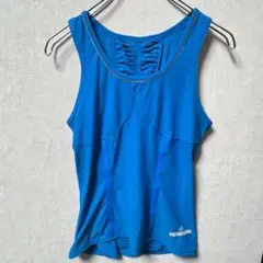 adidasラッシュガード（S〜M相当）青タンクトップ後ろ右ポケット有a1479