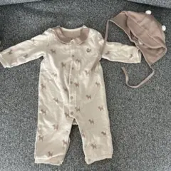 犬模様ロンパースと帽子セット