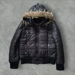 Y2K 00s 短丈 お兄系 光沢 ファー付き ダウンジャケット L~XL