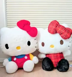 特大ハローキティ チェックふわふわぬいぐるみ 大きめセット