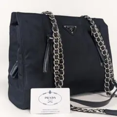 美品　PRADA　プラダ　チェーン　ショルダーバッグ　肩掛け　ナイロン　レザー