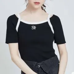 キャミレイヤード風ロゴ刺繍ニット 黒 36 サイズ